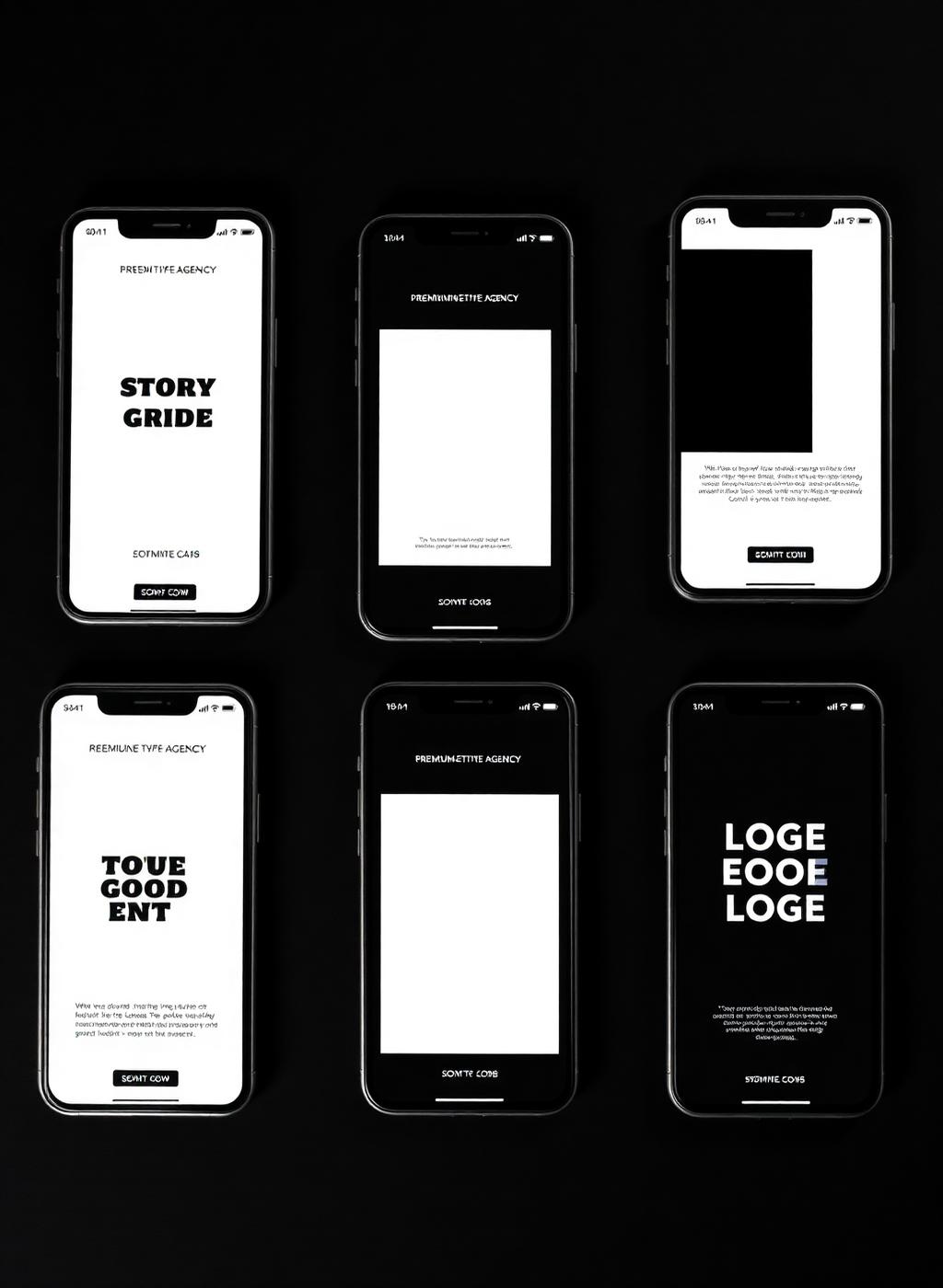 Social media post designs on phone screens